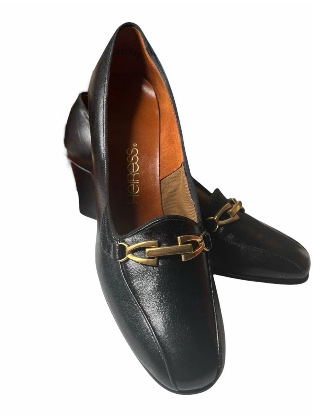 Heiress 70s Black Leather Loafers Gold Horsebit Buckle Mod Deadstock Shoes 8